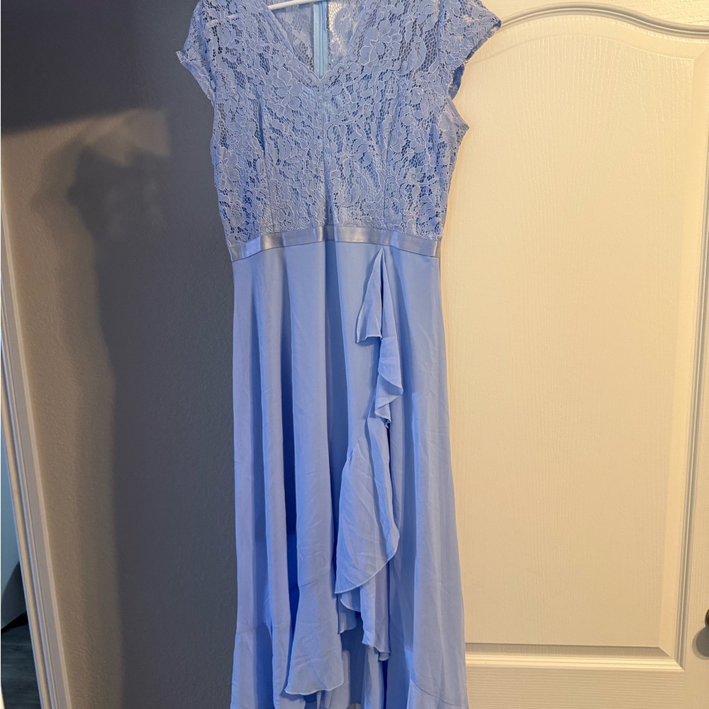 Miusol Blue Tiered Slit Midi Gown